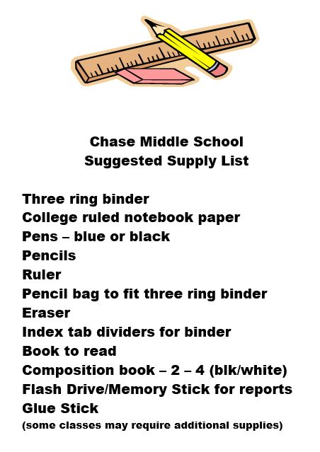 School Supplies List - Jefferson Middle